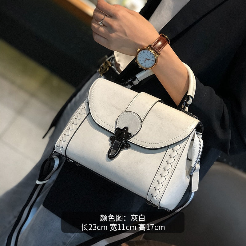 Vintage Retro Shoulder Bags Women Versatile Crossbody Messenger Bag High Quality Grain Cowhide Leather Ladies Casual Handbag