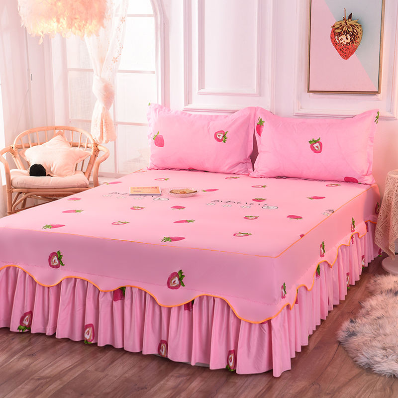 3Pcs Bed Sheet Cotton Lace Skirt Elastic Fitted Double Bedspread Mattress Cover Home Pillowcase Bedding Set Bedsheet 2 Seater
