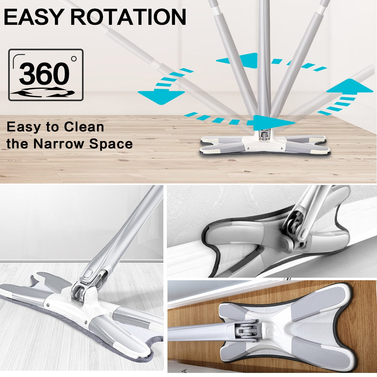 X-Type Squeeze Flat Mop Hand-Free 360 Spin Lazy Floor Mop With 3Pcs Microfiber Pads Dry Wet For Household Kitchen Cleaning Tools
