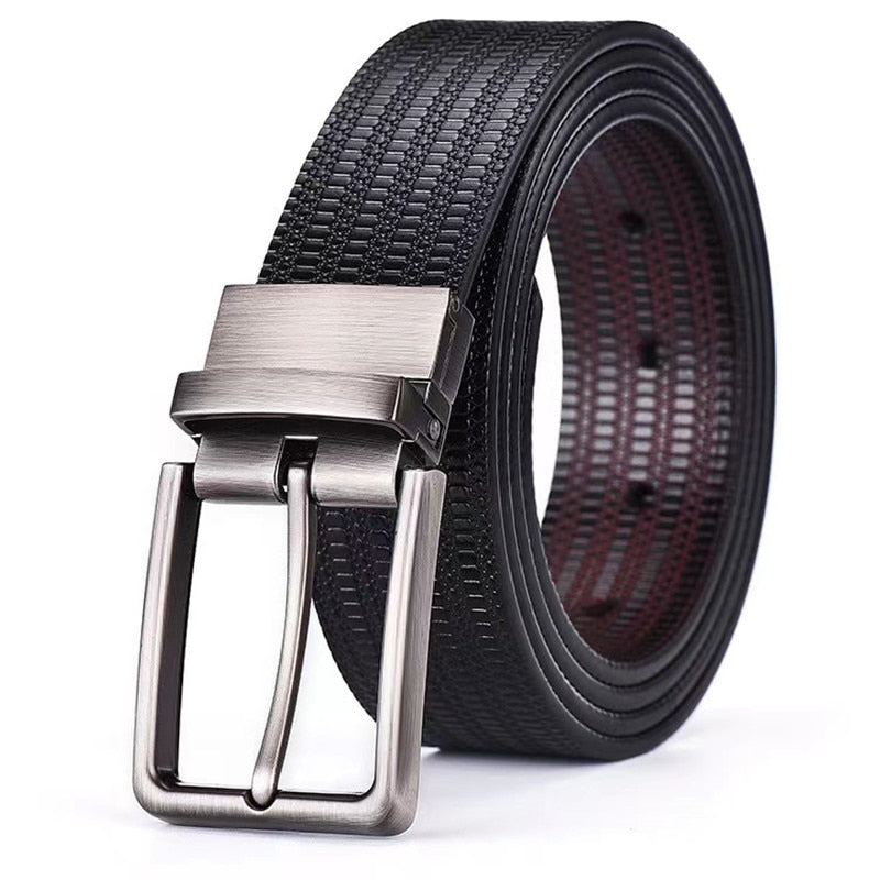 New Business Rotary Buckle Men&#39;s Leather Belt Men&#39;s Leather Rice Grain Embossed Trousers Belt Leather Belt