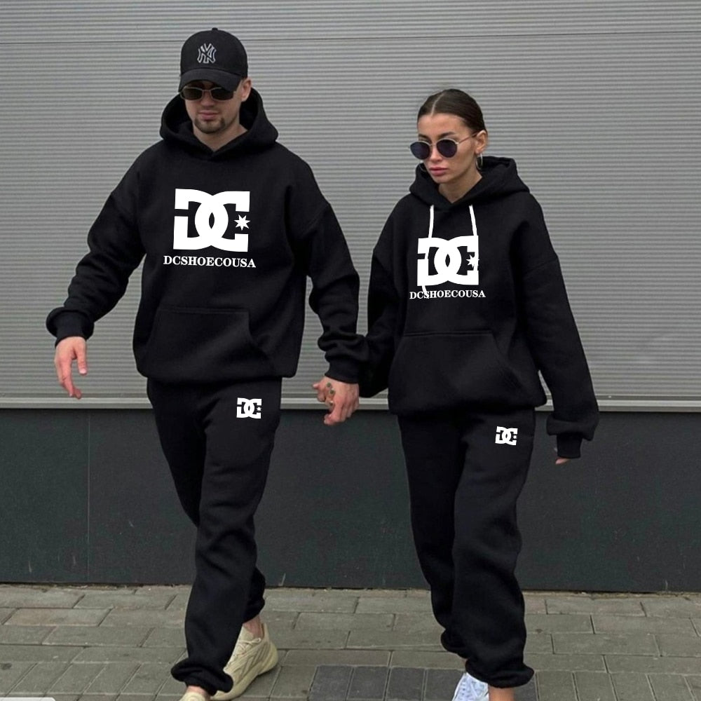 Women Men Letter Printed Tracksuits  Fleece Hoodies and Pants Set Pullover Hoody Sweatshirt Sport Basketball Brand Clothing