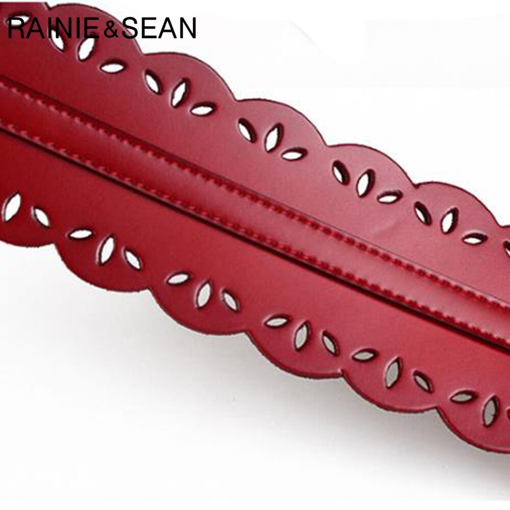 RAINIE SEAN Leather Cummerbund Women Elegant Wide Solid Wine Red Belt Cummerbunds Female Corset Ladies Broadband Waist Belts