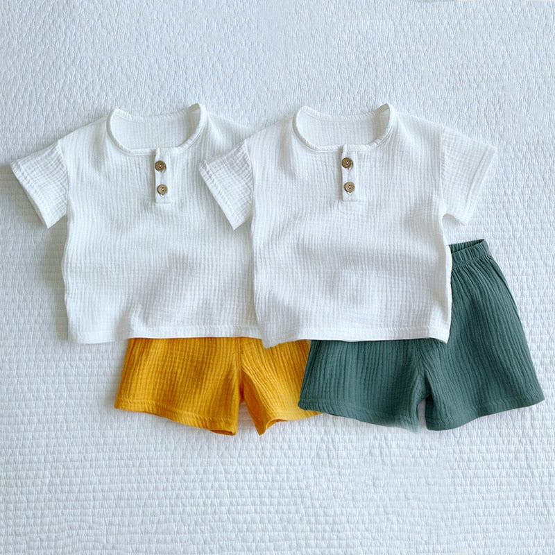 Baby Boy Girl Clothes Summer Soft Cotton Solid Baby Tops Tee and Shorts Baby Clothing Baby Tracksuit Newborn Baby Clothing Sets