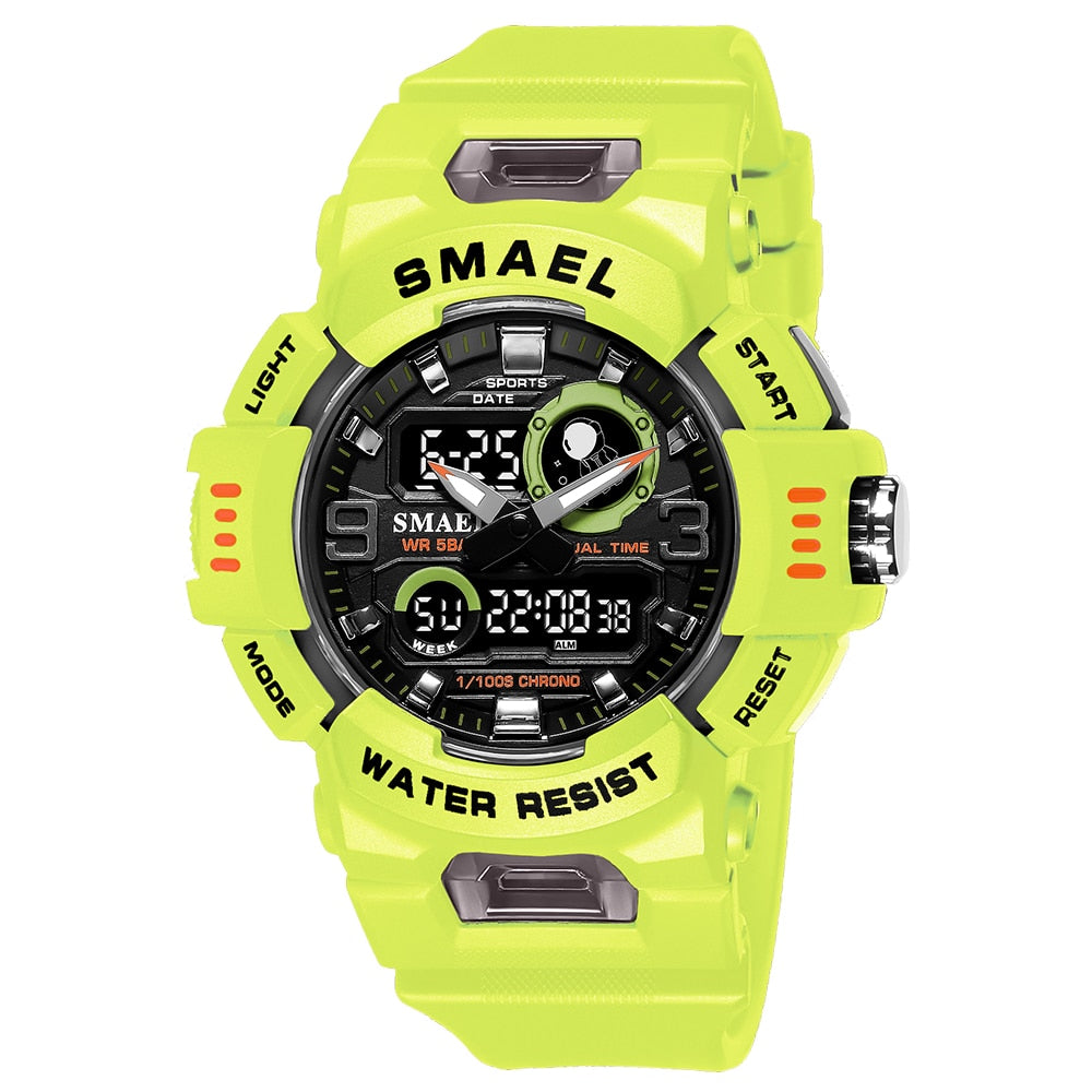 SMAEL Men Sport Watch LED Light Alarm Digital Clock Dual Time Display Week Auto Date Backlight Youth Quartz Wristwatches Male