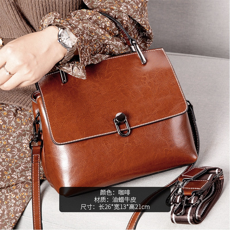 Women&#39;s Cowhide Leather Bags 2022 New Fashion One-shoulder Handbags Ladies Classic Satchels Large Capacity Messenger Versatile