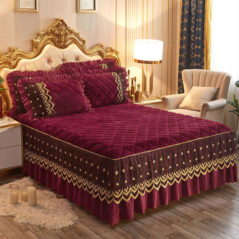 Luxury Winter Quick Warm Velvet Bed Skirt Super Soft Thick Flannel Quilted Bedspread Anti-slip Bed Cover Not Included Pillowcase