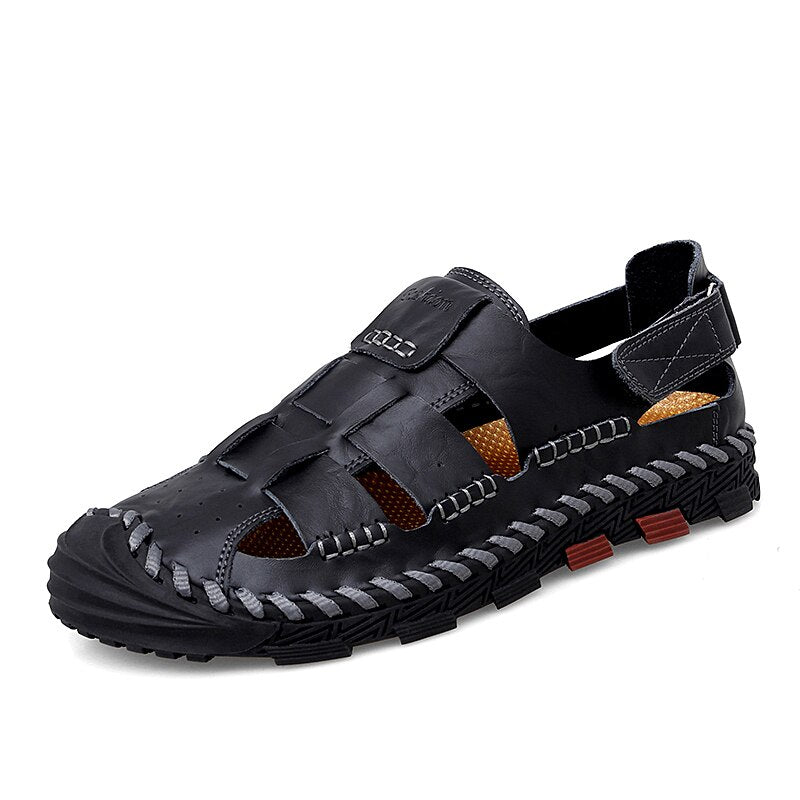 New Men&#39;s Leather Sandals 2023 Hot Sale Summer Business Casual Shoes Outdoor Beach Wading Slippers Men&#39;s Shoes Big Size 38-48