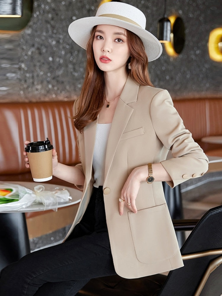 Women Blazer Chic Office Lady Blazer Vintage Coat Fashion Notched Collar Long Sleeve Outerwear Stylish Ladies Tops Women Clothes