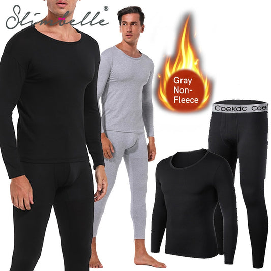 Set of 2 Men&#39;s Premium Thermal Underwear Ultra Soft Long Johns Fleece Lined Warm Base Layer Thermals top and Bottom