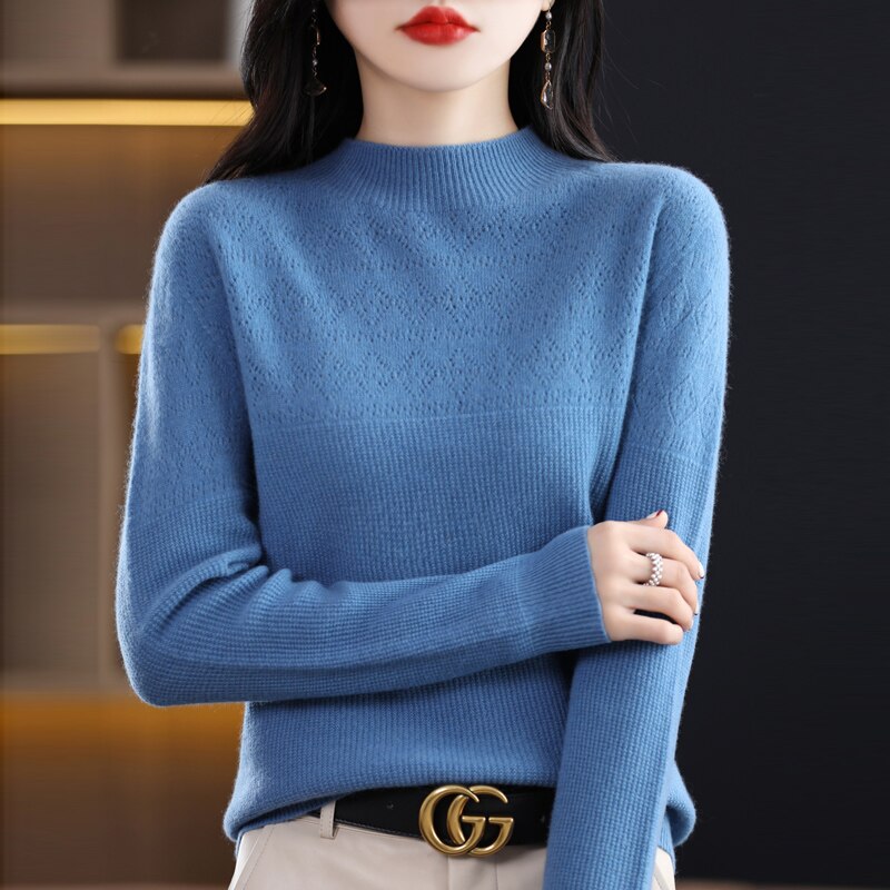 Bohemian Sweater Women&#39;s Cheap Official Store Fashion Loose Hollow Design Pure Woolen Sweater Light Luxury Underlay Pullover