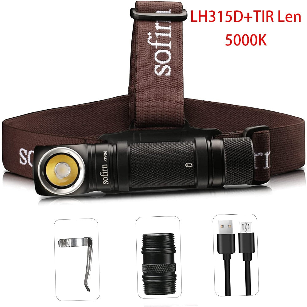 Sofirn SP40 LED Headlamp XPL 1200lm 18650 USB Rechargeable Headlight 18350 Flashlight with Power Indicator Magnet Tail