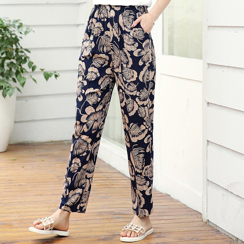 Summer Pants Vintage Floral Printed Pants Summer Women Casual Long Elegant Trousers print Pants Pantalon Femme