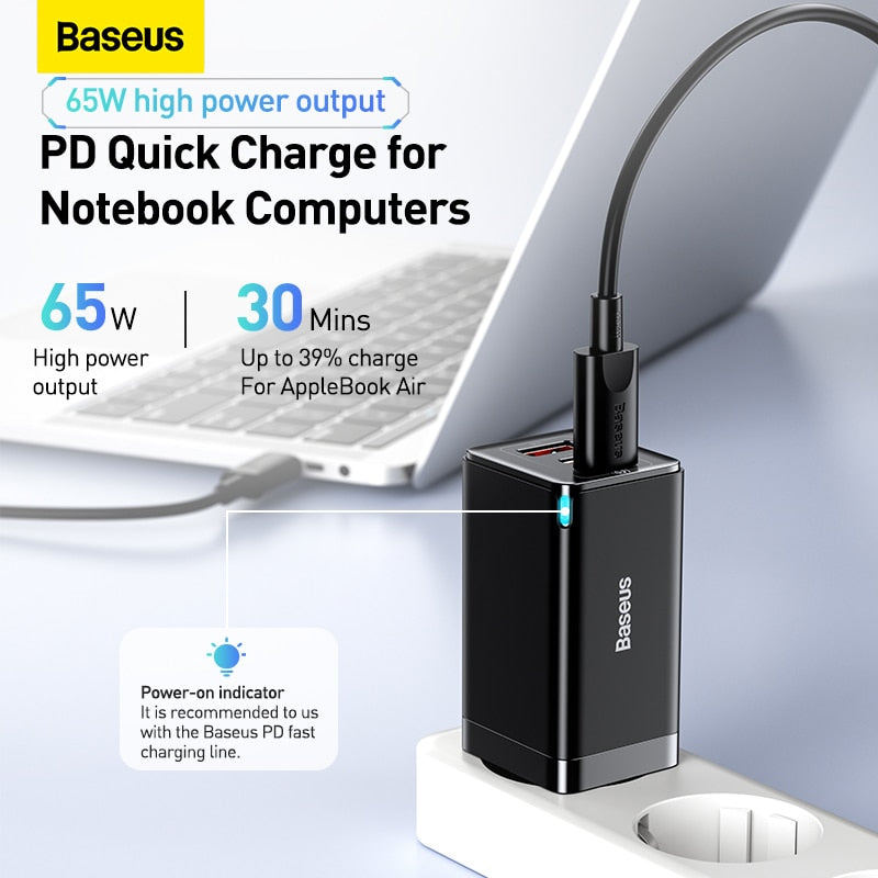 Baseus GaN 65W USB C Charger Quick Charge 4.0 3.0 QC4.0 QC PD3.0 PD USB-C Type C Fast USB Charger For iPhone 14 13 Pro MacBook