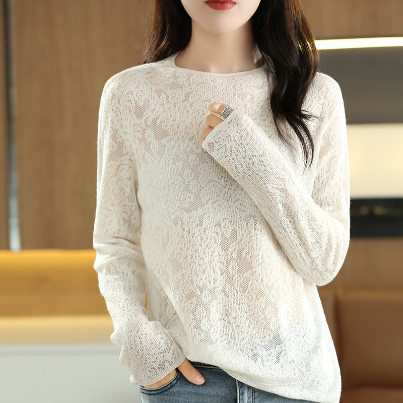 Autumn And Winter Popular Three-dimensional Carved Hollow Half Height Base Coat Women&#39;s Worsted Sweater Temperament Lazy Sweater