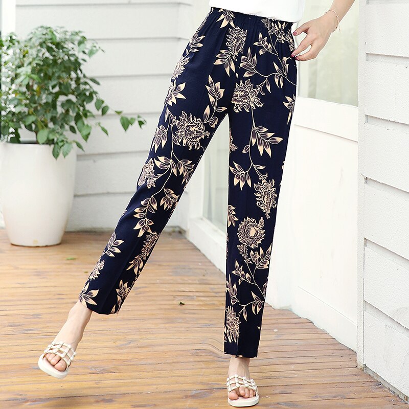 Summer Pants Vintage Floral Printed Pants Summer Women Casual Long Elegant Trousers print Pants Pantalon Femme