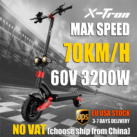 【EU USA STOCK】Electric Scooter 2400W 3200W Folding E scooter X-Tron X10 Max Speed 70km/h Dual Drive Adult Kick Scooter