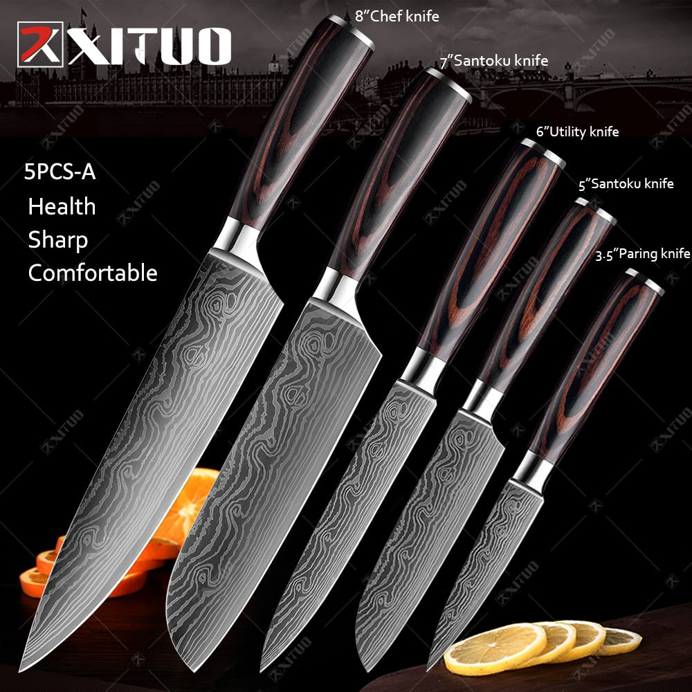 XITUO Kitchen Knives set 1-10PCS Chef knife High Carbon Stainless Steel Santoku knife Sharp Cleaver Slicing Knife Best Choice