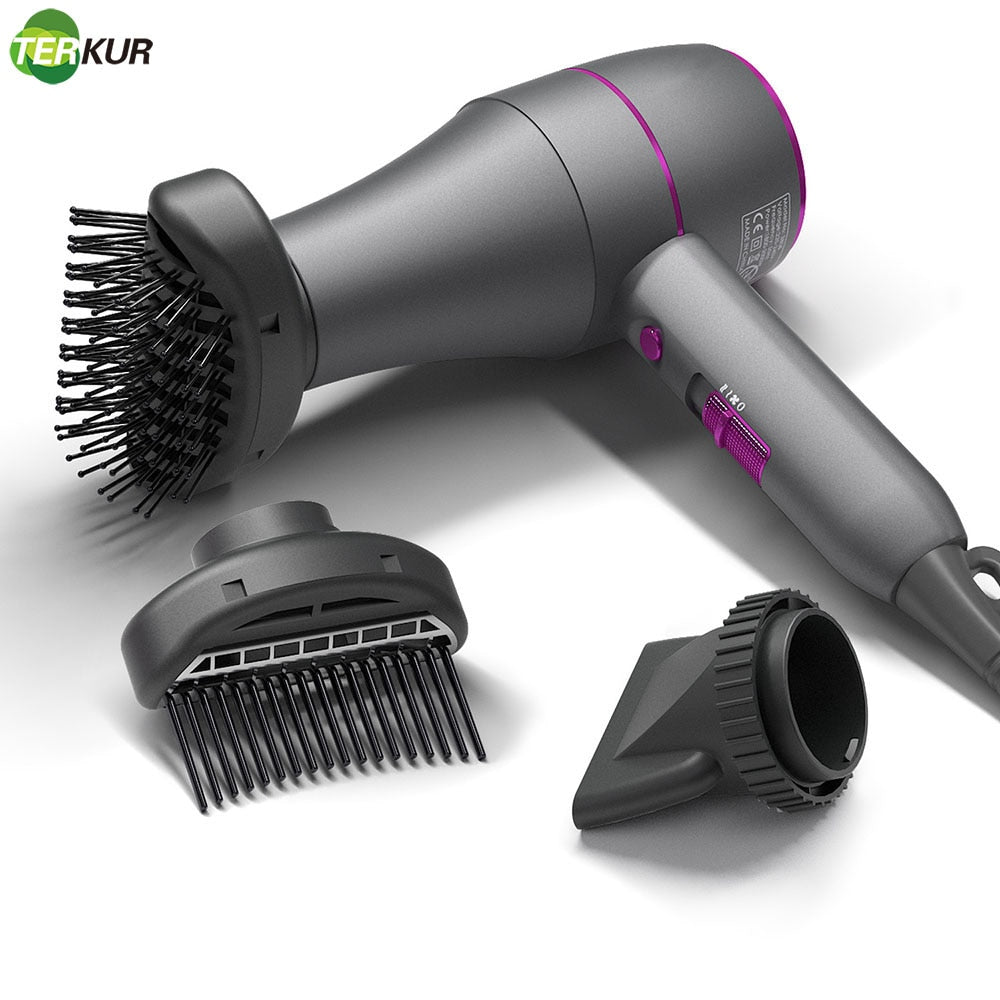 1800W Professional Hair Dryer Hot and Cold Strong Wind Powerful Blower Constant Temperature 1 collecting 2 Air Comb Nozzle 3Gear