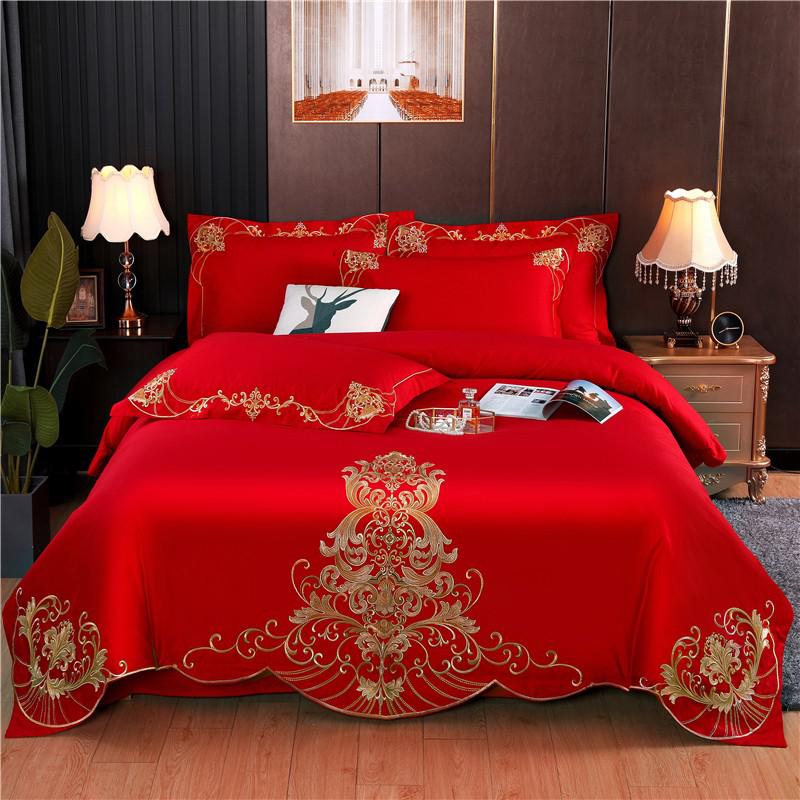 Bedding Set- Double Queen King 4Pcs Embroidery Chic Boho Comforter Cover set Premium Cotton Soft Bedding Set Duvet cover Bed Sheet Pillowcase