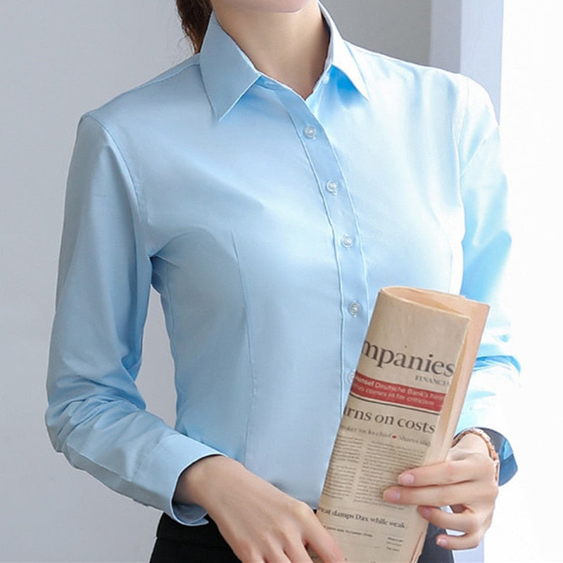 Women Cotton Shirts Woman White Shirt Long Sleeve Blouse Office Lady business Pink Shirts Button Solid Women work Blouses Tops