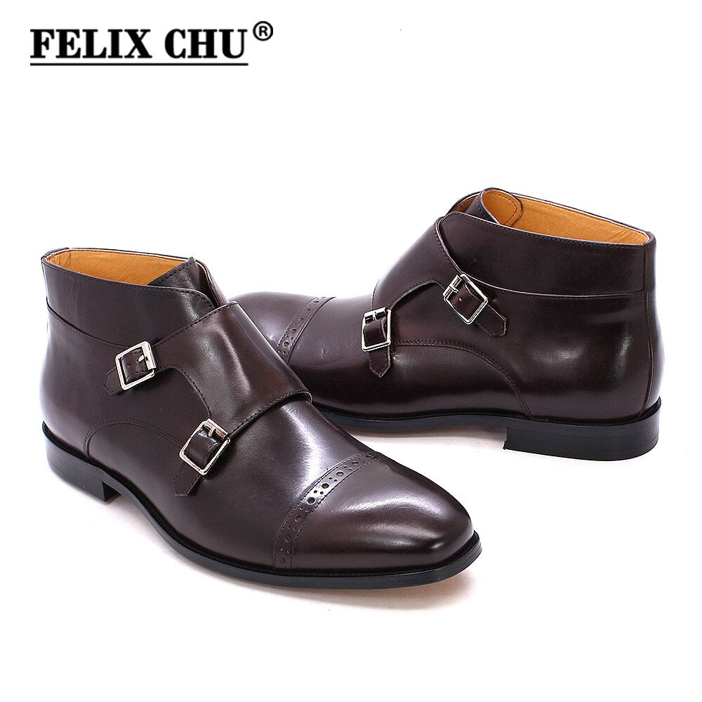 Fashion Men Ankle Boots Buckle Monk Strap Mens Formal Dress Leather Shoes Western Boots Motorcycle Boots Casual Shoes for Men