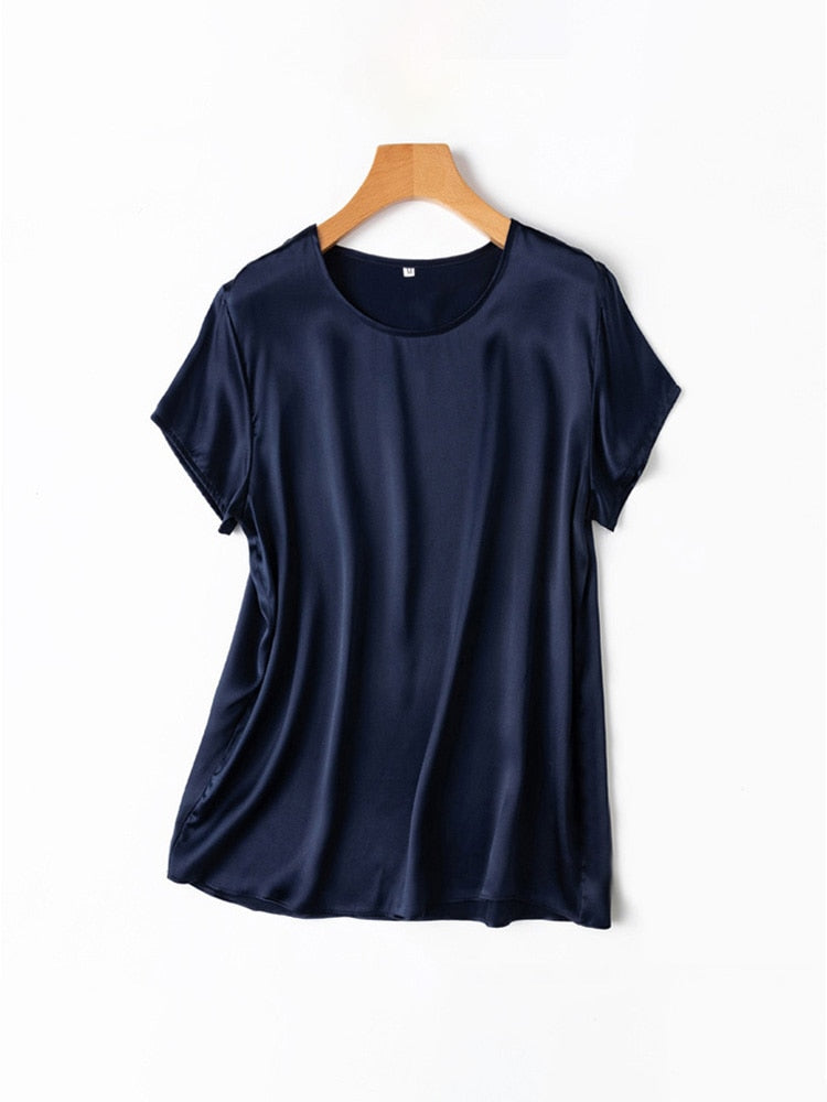 SuyaDream Woman Silk Tee 100%Real Silk Short Sleeved Plain O Neck T Shirt 2022 New Summer Top
