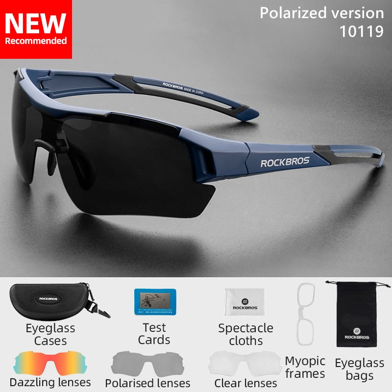 ROCKBROS Polarized Sports Men Sunglasses Road Cycling Glasses Mountain Bike Bicycle Riding Protection Goggles Eyewear 5 Lens