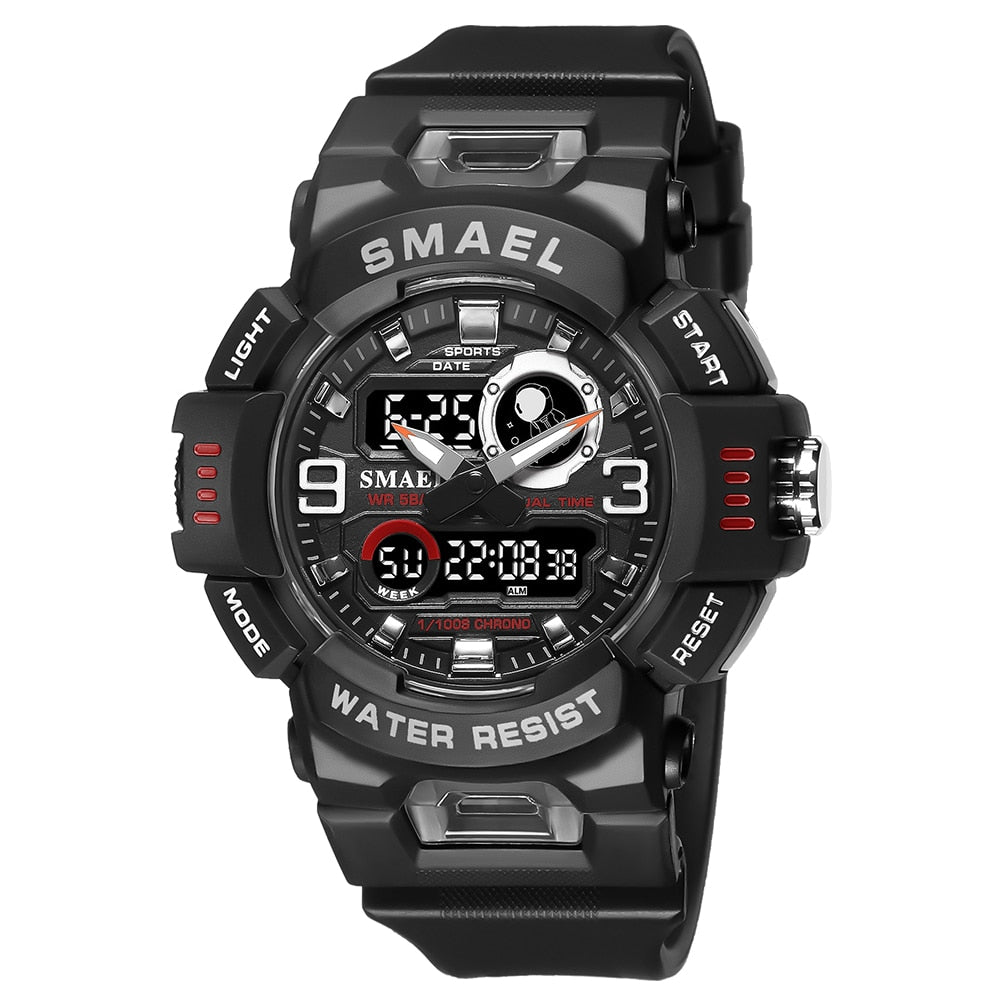 SMAEL Men Sport Watch LED Light Alarm Digital Clock Dual Time Display Week Auto Date Backlight Youth Quartz Wristwatches Male