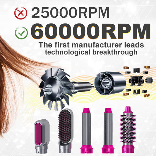 High Speed 60000RPM Hair Dryer 5 In 1 Hair Styer Hot Air Brush Blow Dryer Professional Curling Iron Air Styling Hair Curler