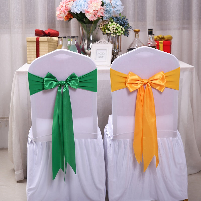 25pcs Satin Spandex Chair Cover Band Ribbons Chair Tie Backs for Party Banquet Decor Wedding Decoration Knot Chair Bow Sashes