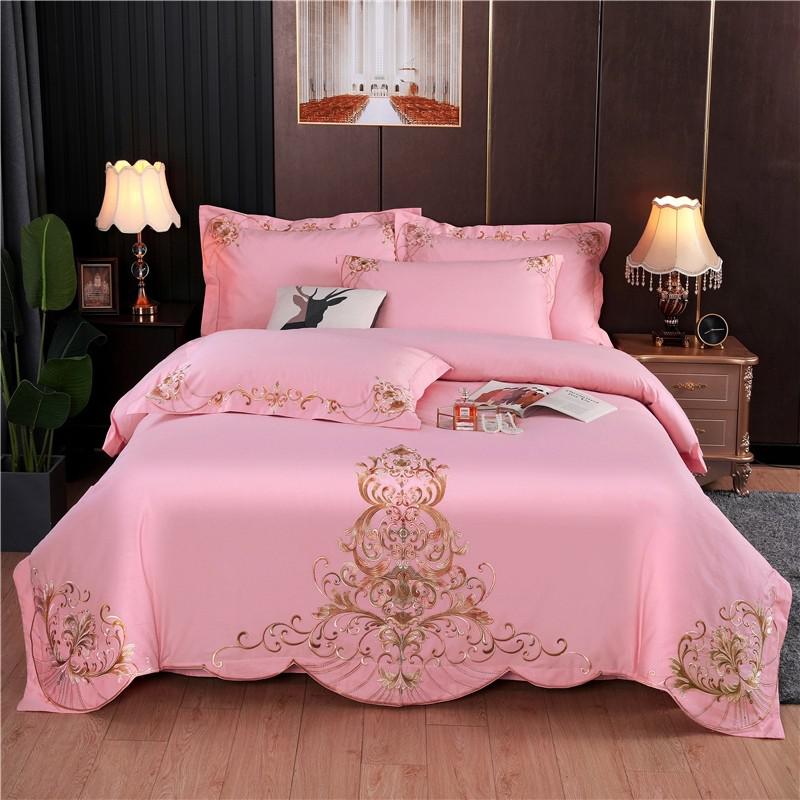 Bedding Set- Double Queen King 4Pcs Embroidery Chic Boho Comforter Cover set Premium Cotton Soft Bedding Set Duvet cover Bed Sheet Pillowcase