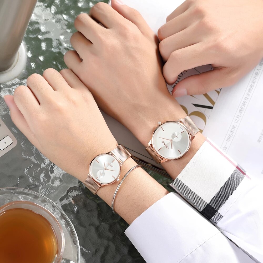 CHENXI Brand New Fashion Couple Wristwatches Waterproof Men Clock Lover Rose Gold Women Dress Watches Ladies Quartz Watch Gift