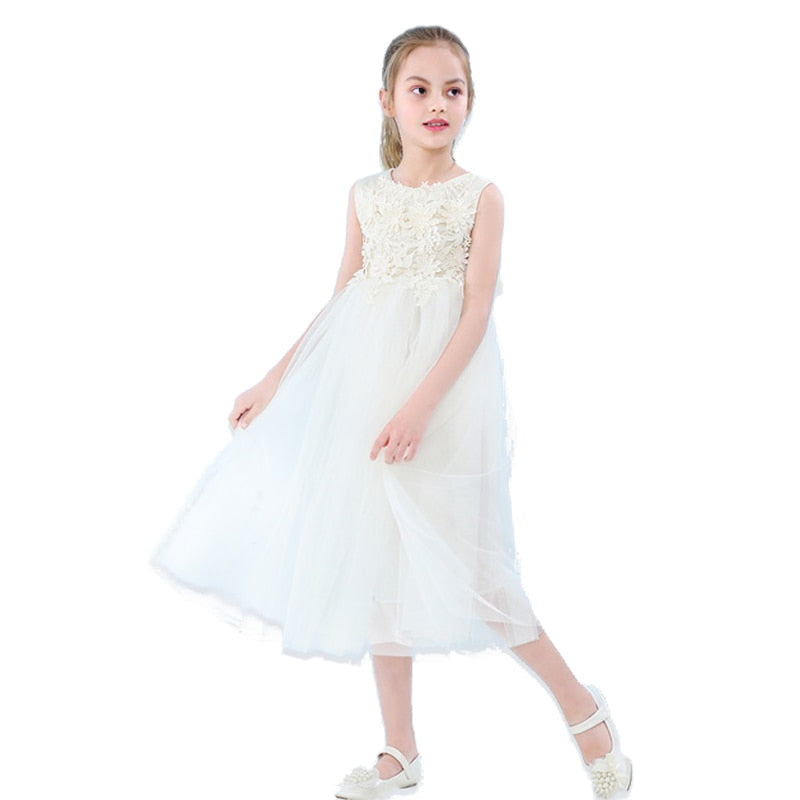 2022 New Flower Girl Dresses Lace Ankle Length Sleeveless Princess Dresses for Party Wedding Show Kids Clothes E1959
