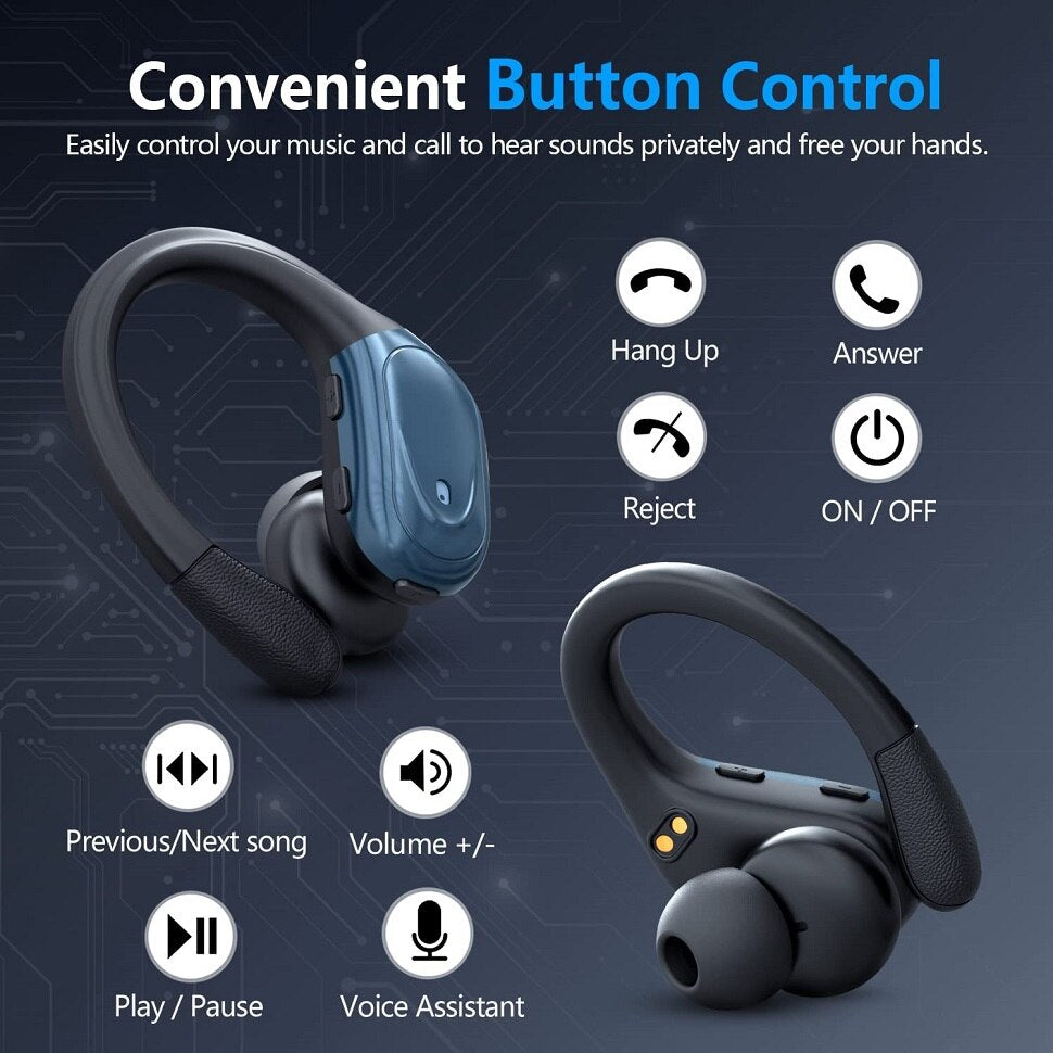 Bluetooth 5.1 Earphone LED Display Ear Hooks TWS Wireless Headphones 9D Stereo Earbuds Sports Waterproof Headsets With Micrphone