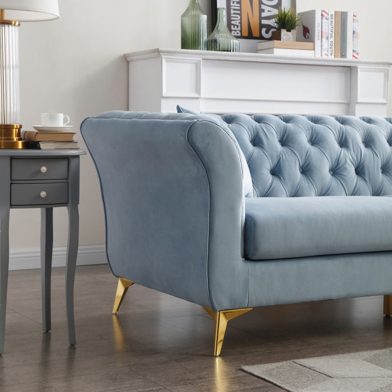 Chesterfield Sofa with Scroll Arm and Back, Tufted Sofa Couch, Modern Chesterfield Sofa, Golden Leg 89 W x 36.22 D x 31.5 H in