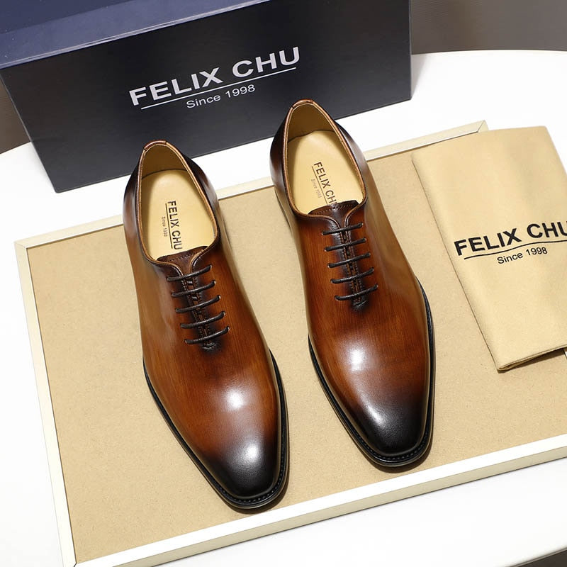 FELIX CHU Men&#39;s Real Calf Leather Wholecut Oxfords Classic Dress Shoes Brand Soft Handmade Office Business Formal Shoes for Men