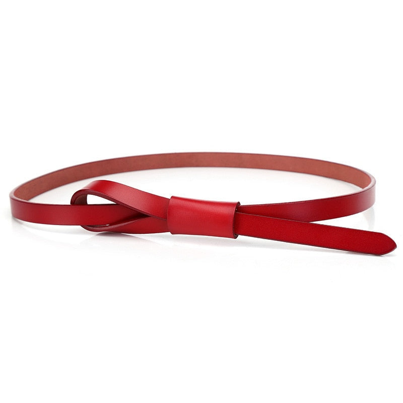 RAINIE SEAN Thin Real Leather Women Belt Korean Casual Ladies Knot Belts for Dresses Autumn Camel Self Tie Strap Accessories