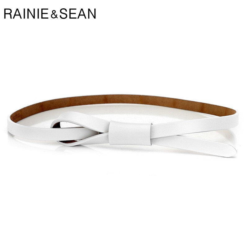 RAINIE SEAN Thin Real Leather Women Belt Korean Casual Ladies Knot Belts for Dresses Autumn Camel Self Tie Strap Accessories