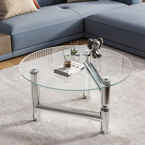 Nordic Transparent Coffee Table Living Room Luxury Glass Coffee Table Round Stainless Steel Luxury Muebles Minimalist Furniture