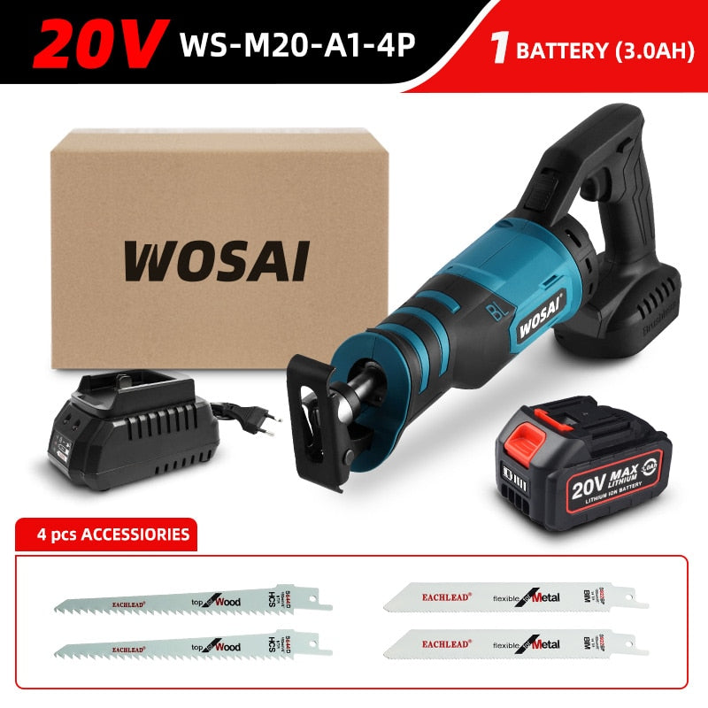 WOSAI 20V Electric Reciprocating Saw Adjustable Three Orientations Modes Cutting Brushless Saw Portable Cordless Power Tools