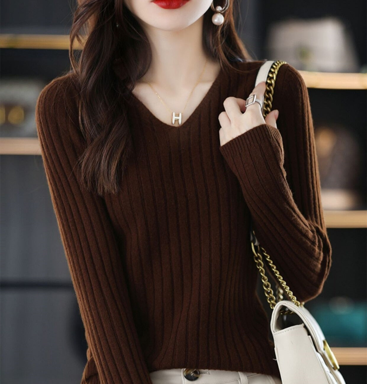 Women Sweater Long Sleeve Top Knitted Pullover V-Neck Fashion Sweater Woman Winter 2022 Basic Female Clothing Soild OL Sweaters