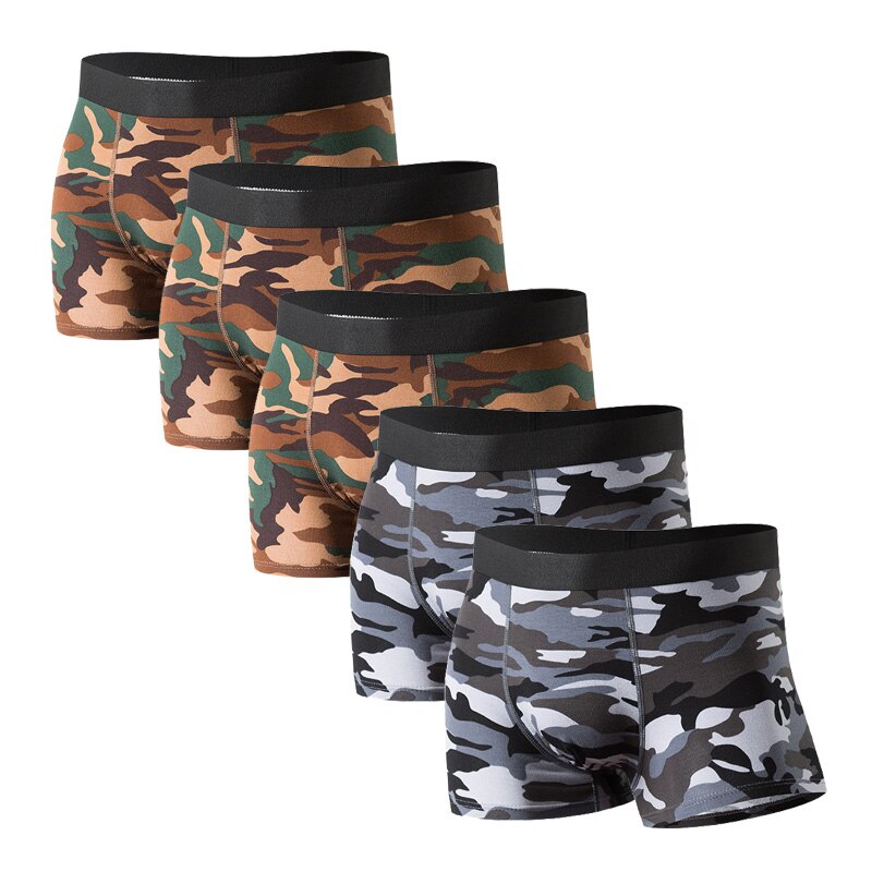 5PCS/ lot Boxer Homme Men Underwear Boxer Man UnderWear Shorts Men Panties Underpants Breathable Camouflage Comfort Cotton