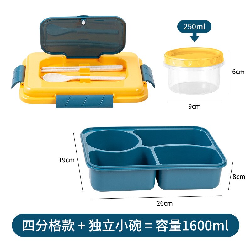 New Bento Lunch Box for Kids Adults 1600ml 5/4 Compartment Bento Box with Bowl Leak-proof Sealed Microwave Safe for Office