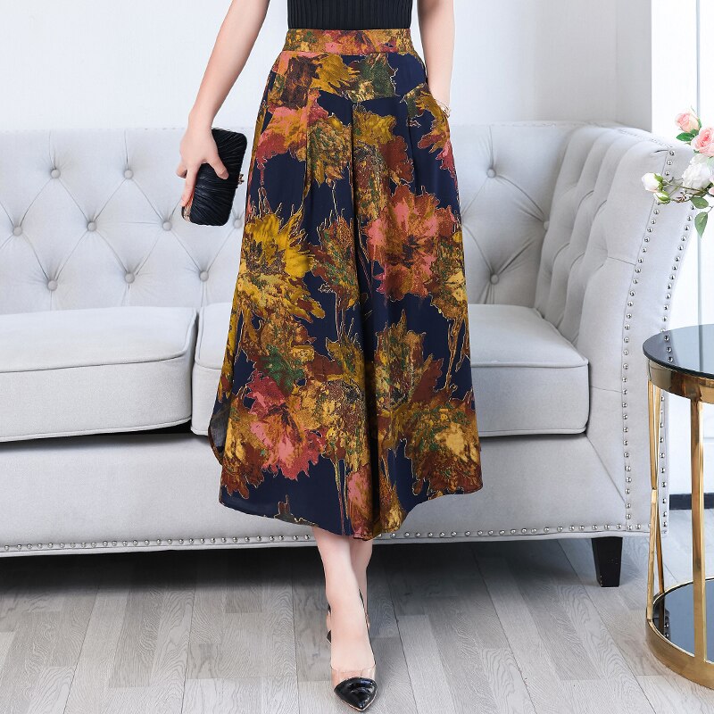 2023 New Summer Wide Leg Pants Women High Quality Loose Bohemian High Waist Skirt Pants Summer Vintage Trousers Women Bottoms