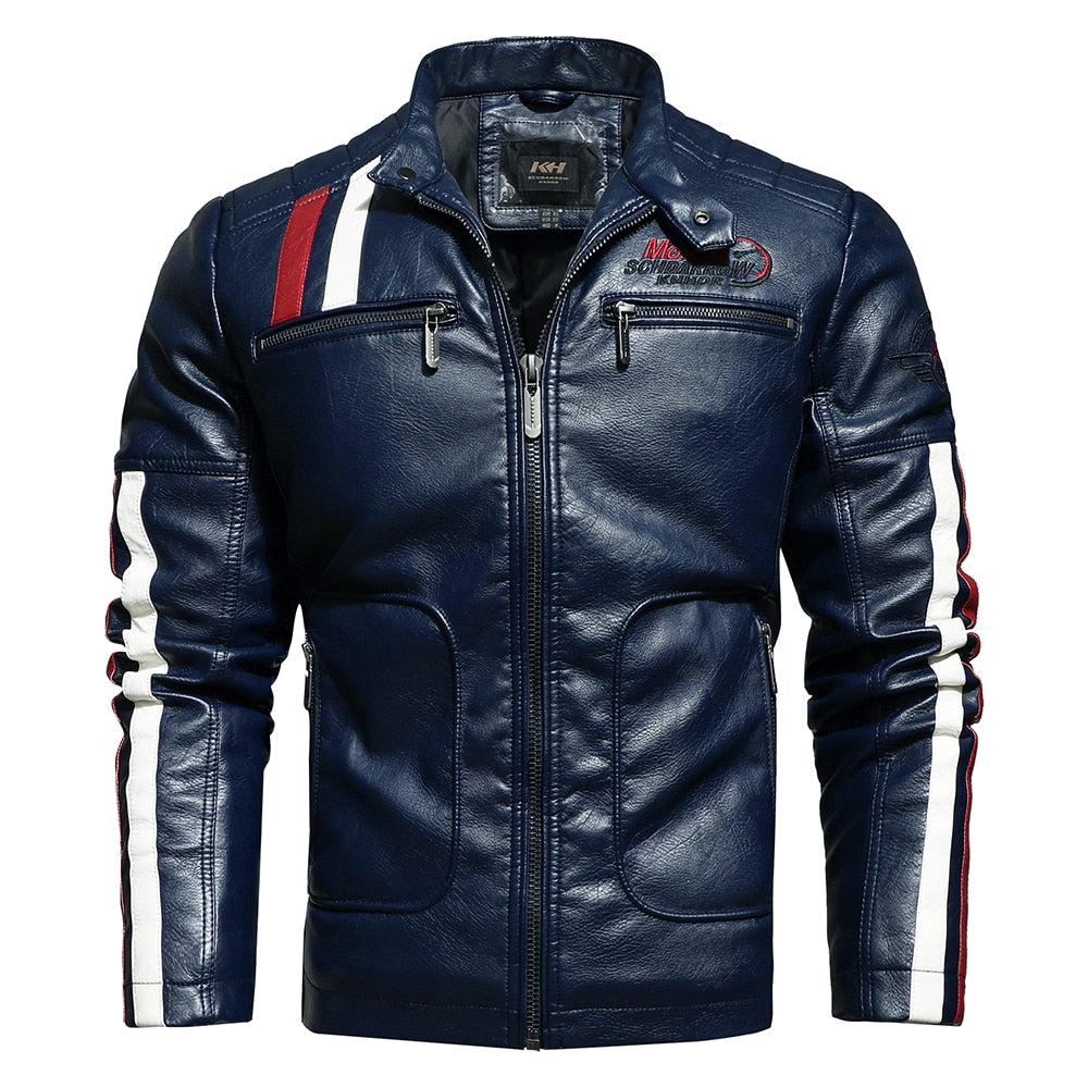 Mens Vintage Motorcycle Jacket 2021 Men Fashion New Biker Leather Jacket Male Embroidery Bomber Coat Winter Fleece Pu Overcoat