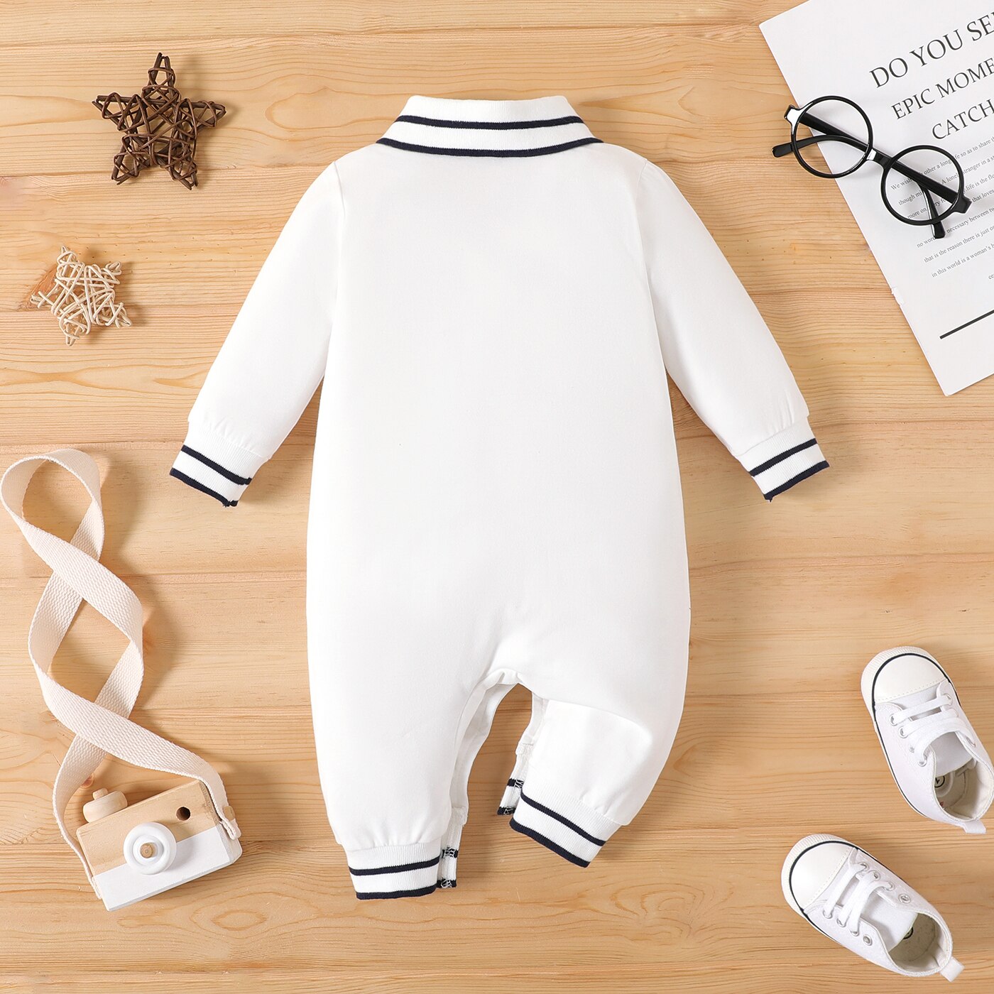 PatPat Baby Boy 95% Cotton Polo Neck Long-sleeve Gentleman Bow Tie Jumpsuit