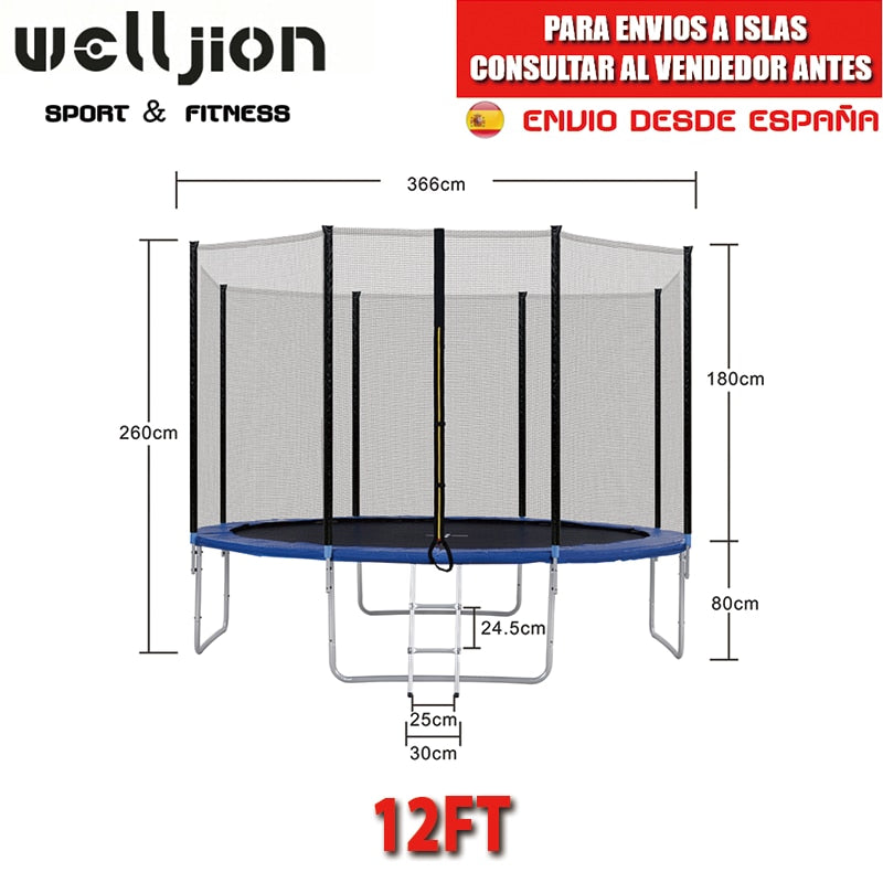 CHILDREN&#39;S TRAMPOLINE FOR KIDS, WITH PROTECTIVE NET, DOOR WITH ZIPPER, 140 CM, FREE SHIPPING