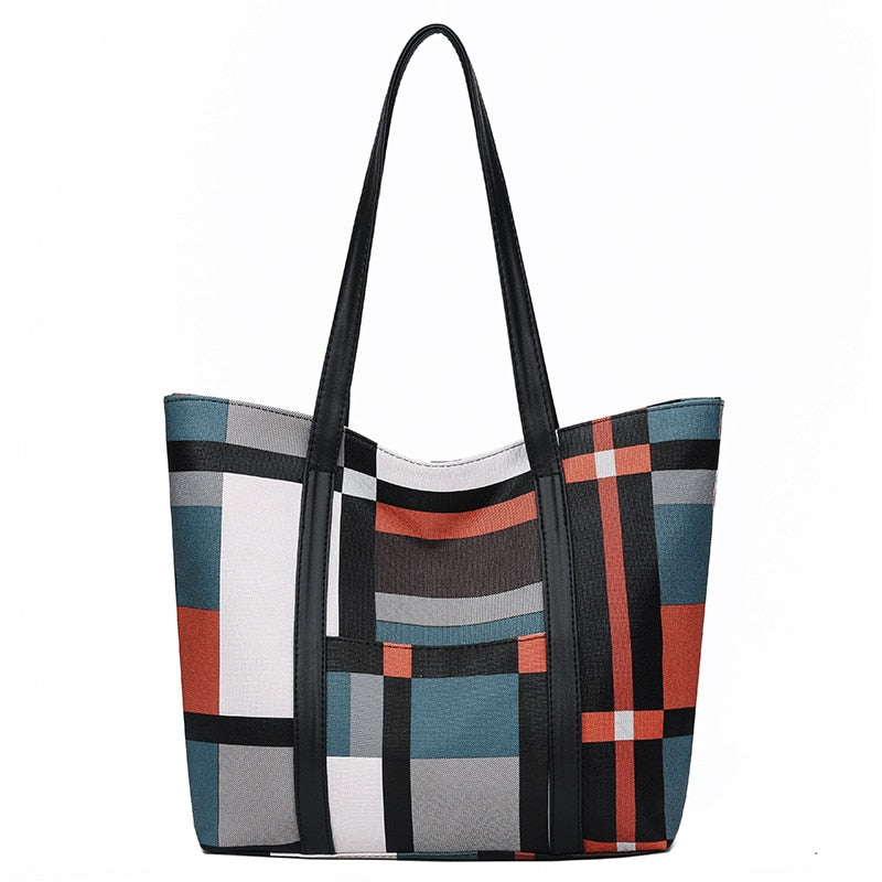 TRAVEASY 2023 Fashion Patchwork PU Leather Plaid Women Tote Bags Casual Square Zipper Large Capacity Hand Bags for Female