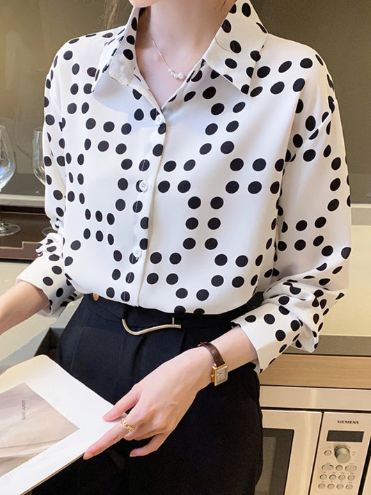 Autumn Fashion Elegant Women Polka Dot Shirts Long Sleeve Vintage Slim Casual Blouses Female Chic Party Formal Clothes Tops