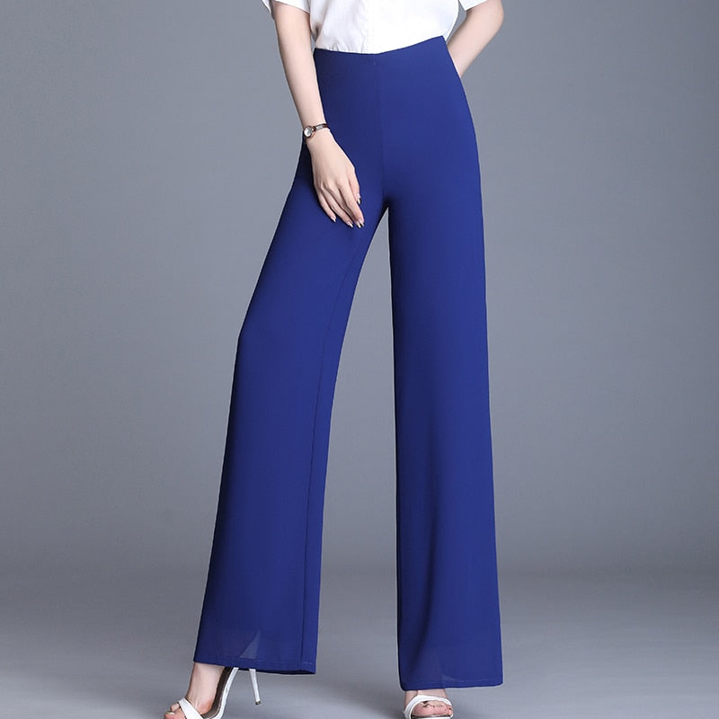 2023 Summer Chiffon Wide Leg Pants Women Vintage High Waist Black Pants Casual Long Trousers Women Loose Korean Pants